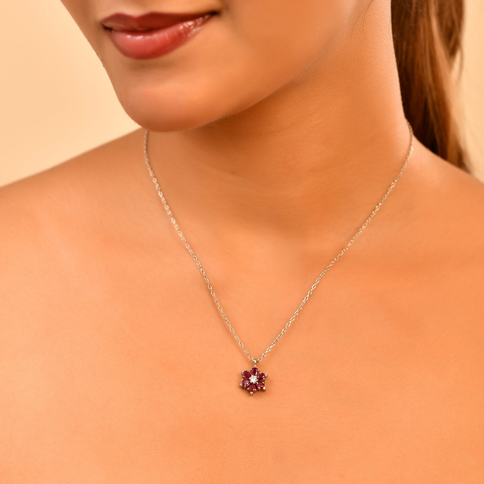 Pink Floral 925 Sterling Silver Chain Pendant